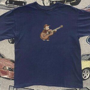 Curious George Monkey Playing Guitar Navy T-shirt